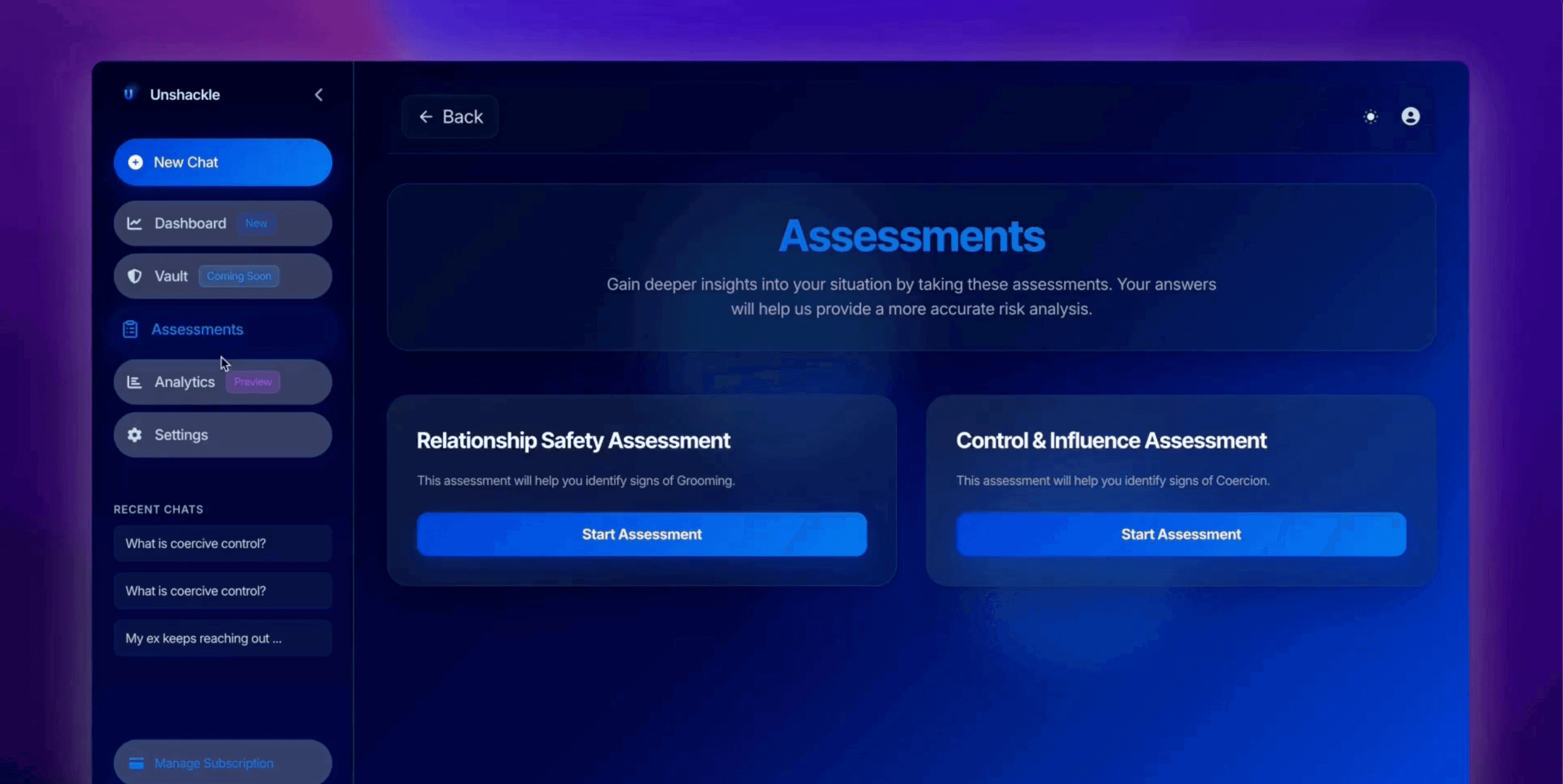 Assessments interface preview